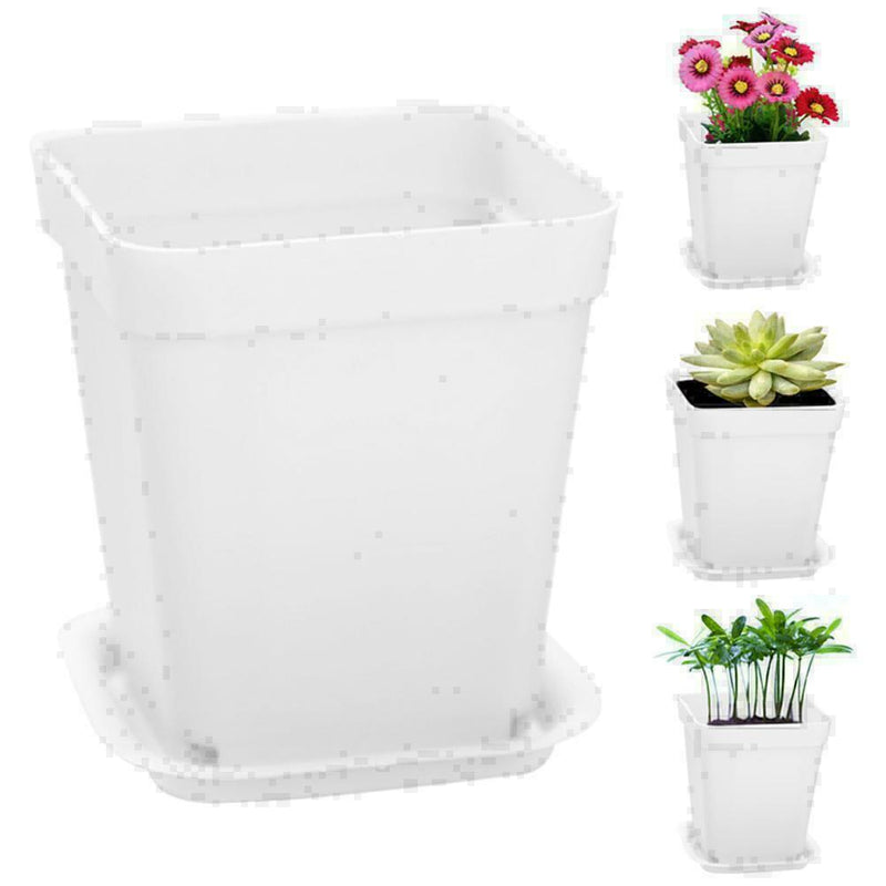 Strong White Plastic Square Plant Flower Pot Planter X5 K2V4 S4X1 Growing O8S8