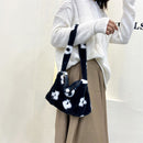 Women Flower Heart Shoulder Bag Fashion Plush Small Handbags (Black Flower)