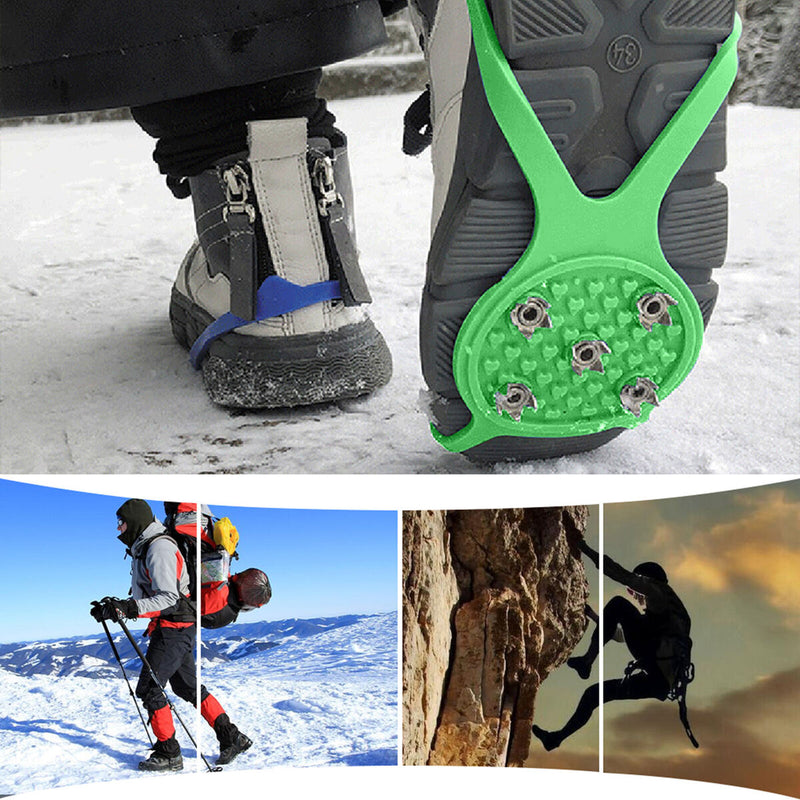 5 Teeth Spikes Crampons, Anti Slip Ice Snow Grips Walk Cleats Crampons for Sh