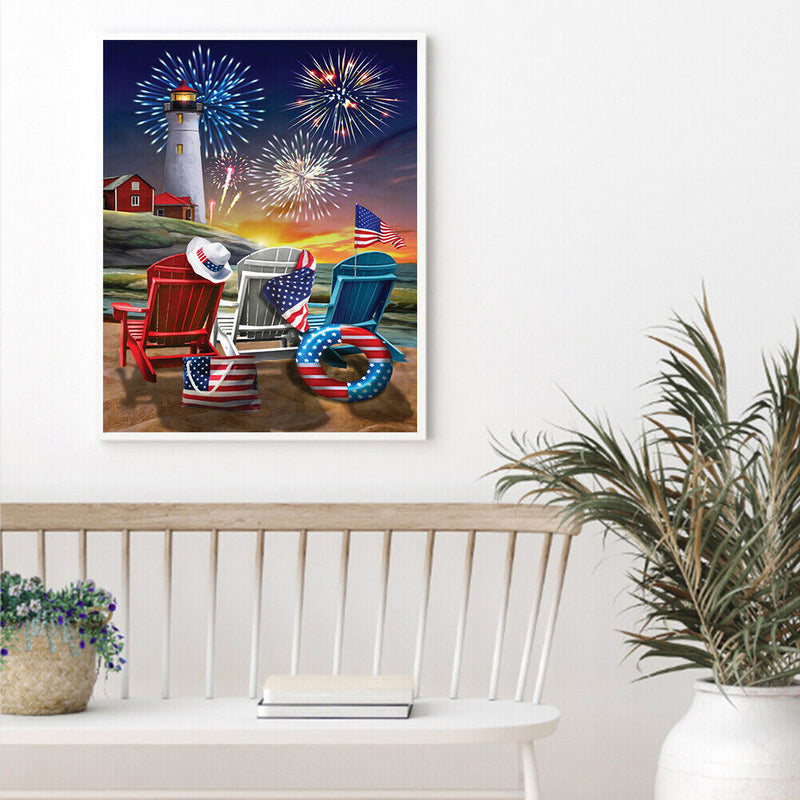 Lighthouse Fireworks Oil Paint By Numbers DIY Handpainted on Canvas Picture