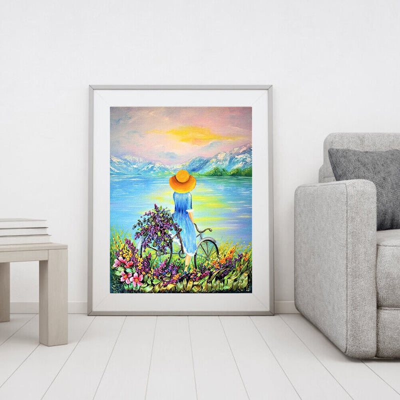 40x50cm Frameless Oil Paint By Numbers Bicycle Girl DIY Canvas Picture Kit