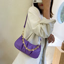 Solid Pleated Women Shoulder Bag PU Clear Chain Crossbody Handbag (Purple)