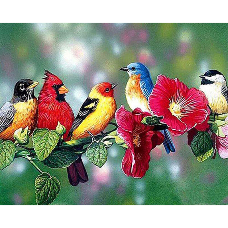 Bird on Branch Oil Paint By Numbers Kit Frameless Drawing Picture Wall Decor