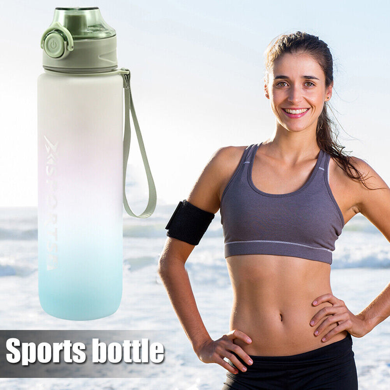 1000ML Plastic Water Bottle with Handle One-button Lock Space Cup (Green) Newly