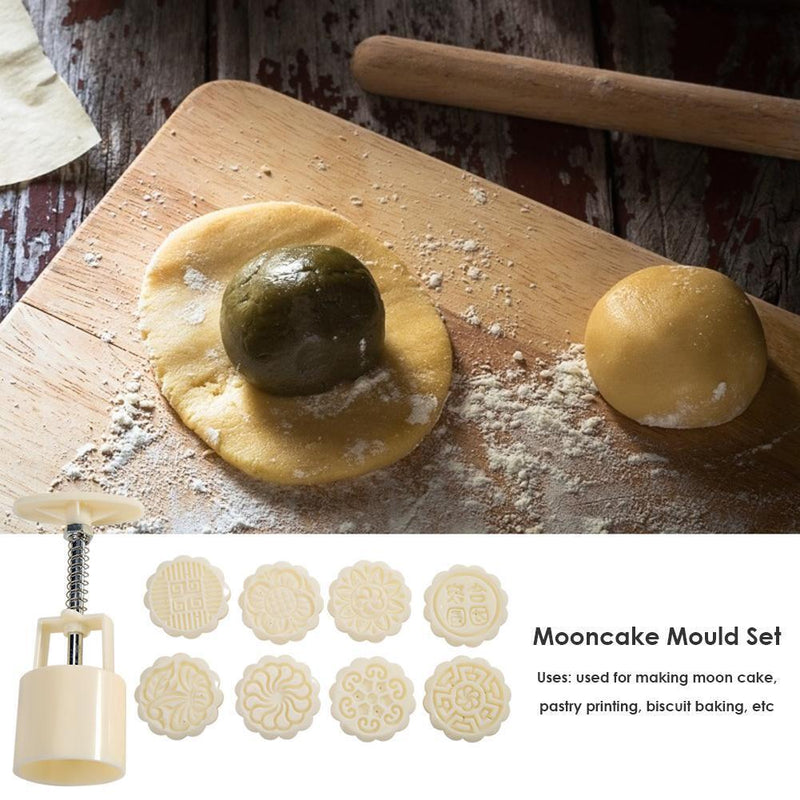 9pcs Round Ice Mooncake Mold Hand Press Pastry Cakes Mould DIY Kitchen Bake