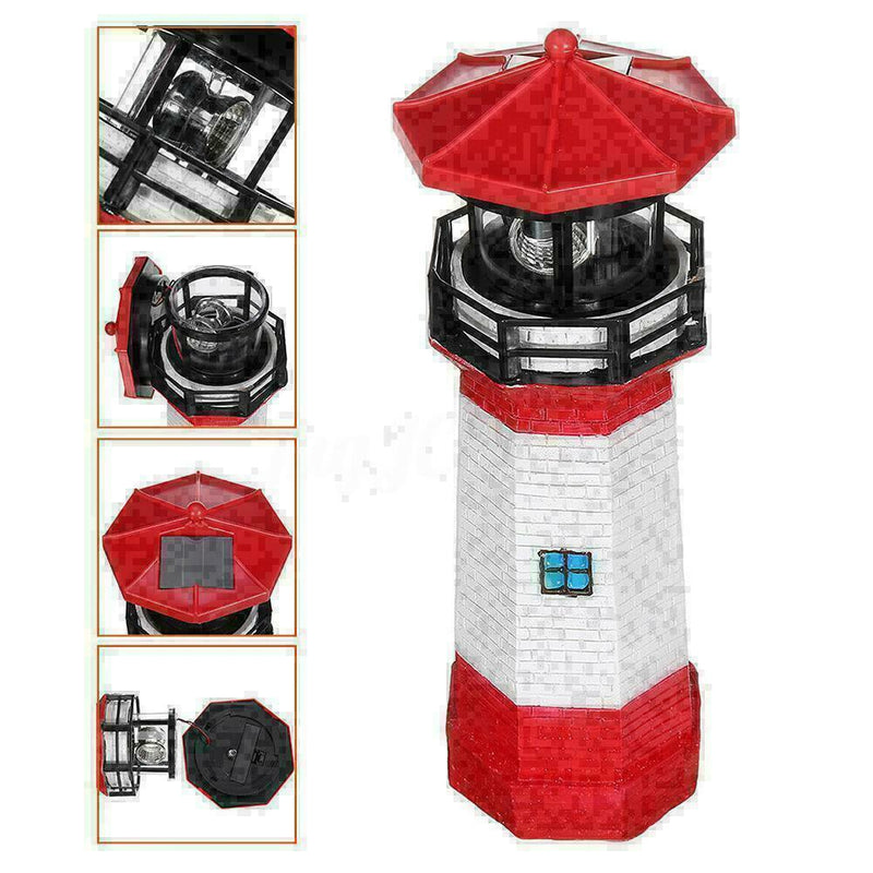 LED Solar Rotating Red Lighthouse Garden Villa Outdoor N0I1 F6T1