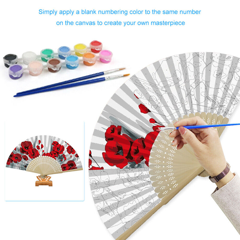 DIY Acrylic Drawing Paper Fans Rose Oil Paint Kit by Numbers Folding Fan Gi