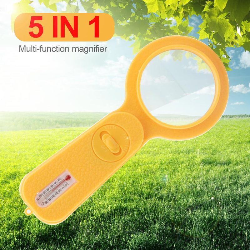 5 in 1 Thermometer with Compass and LED Lamp for Money Checking Magnifier