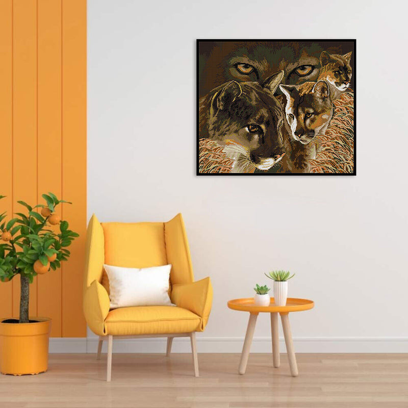 Full Cross Stitch 14CT Cotton Thread DIY Panther Handmade Stamped Needlework Set