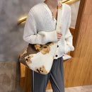 Fashion Bear Print Hit Color Shoulder Bag Women Winter Large Crossbody Bags