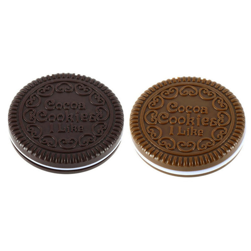 Women Home Office Use Cookie Shaped Mirror with Comb Chocolate Pocket Mirror