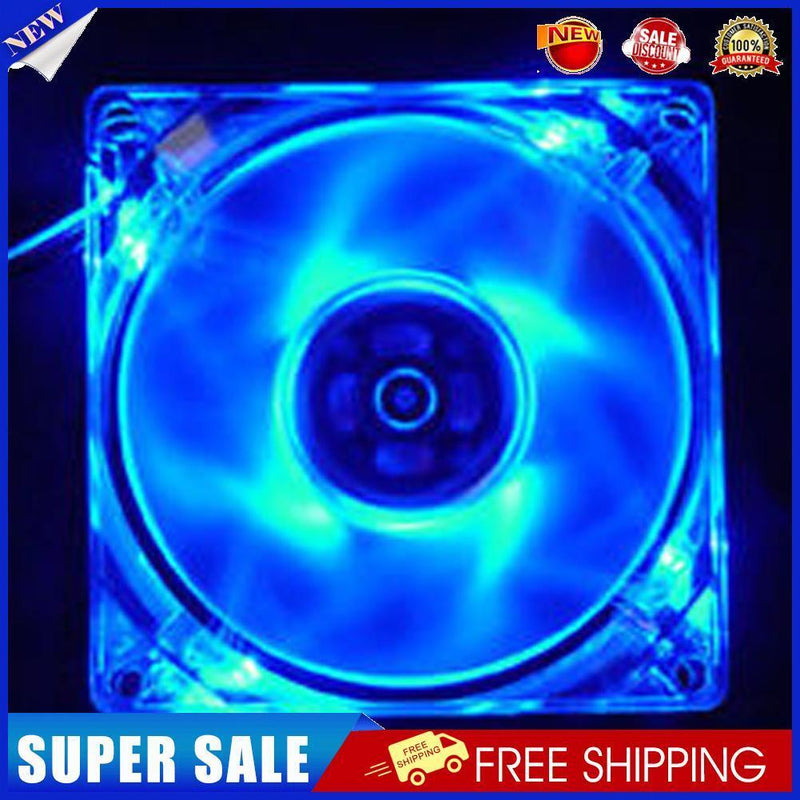 LED Light CPU Cooling Fan Computer PC Clear Case Quad 12CM Heatsink Blue