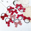 Red Bowknot Wave Point Cute Hair Rope Head Rope Double Horsetail Headwear
