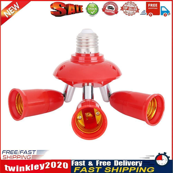 3 in 1 E27 to E27 Lamp Base Socket Splitter LED Light Bulb Holder (Red) Newly