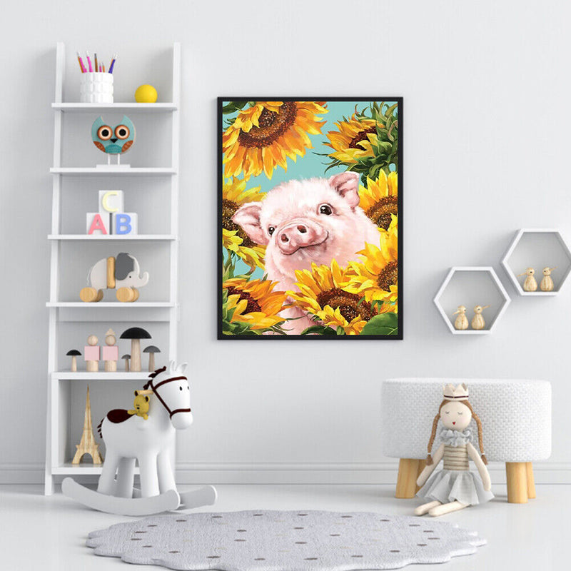 Sunflower Pig Oil Paint By Numbers Hand Painted Wall Art Craft Home Decorat