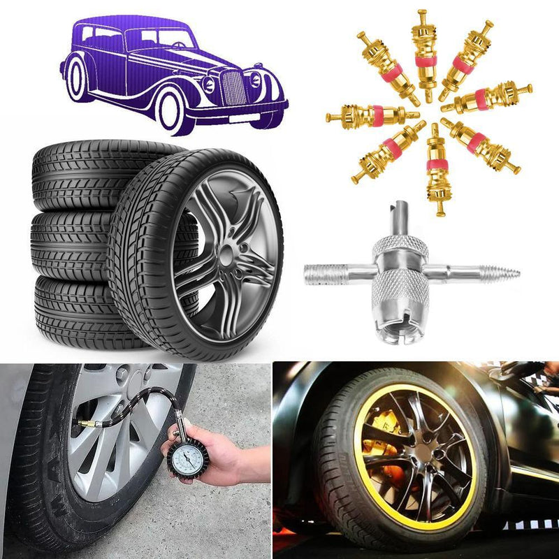 4pcs Car Tire A/C Schrader Valve Cores with 4-in-1 Tire Valve Stem Remover Newly