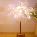 Remote Control Feather Tree Lights Bedside Bedroom Decor Table Lamp (White)