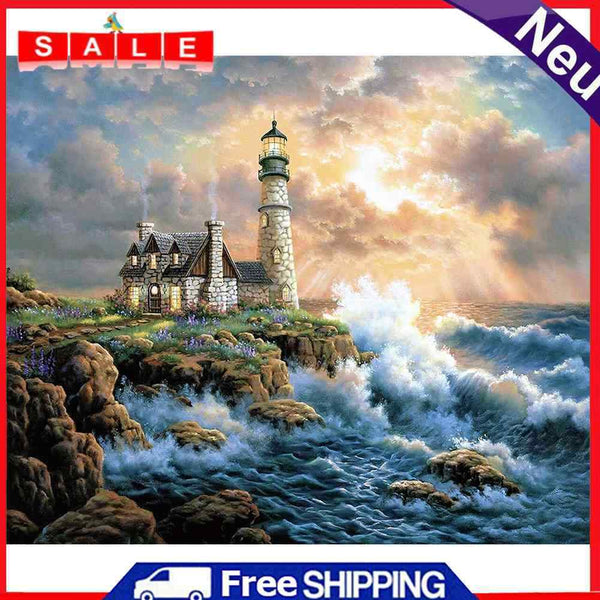 5D DIY Full Drill Diamond Painting Beach Lighthouse Rhinestone Canvas Pictures