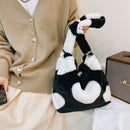 Retro Women Plush Leopard Shoulder Bag Autumn Winter Handbags (White Heart)