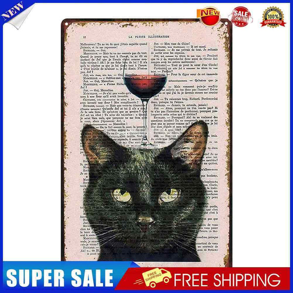 Wine Black Cat Plate Metal Tin Sign Plaque for Bar Pub Club Wall Home Decor