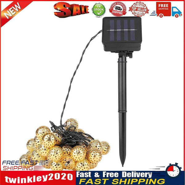 Solar Moroccan Ball Lamp String LED Metal Hollow Fairy Warm Light (7m) Newly