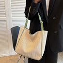 Beach Straw Shoulder Bags Women Large Leather Tote Shopping Handbag (Green)