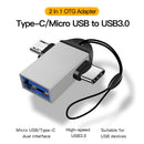 2 in 1 OTG Adapter High Speed USB3.0 to Type C Micro USB Male Charging Converter