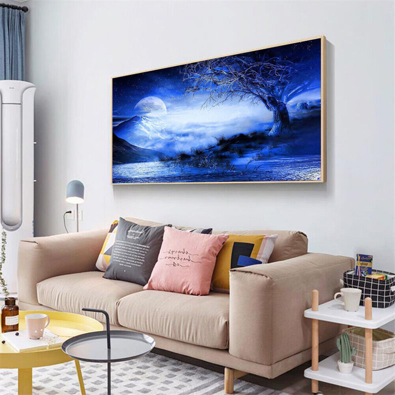 D DIY Full Round Drill Diamond Painting Blue Moon Star Lake