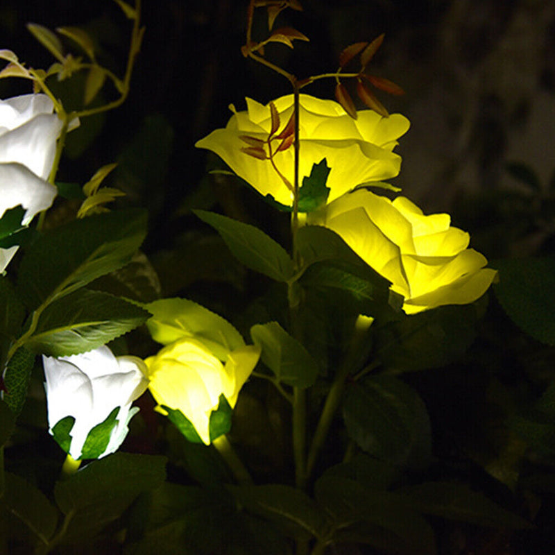 IP65 Waterproof Solar Powered 3 LED Rose Light Garden Ground Lamp (Yellow) Newly
