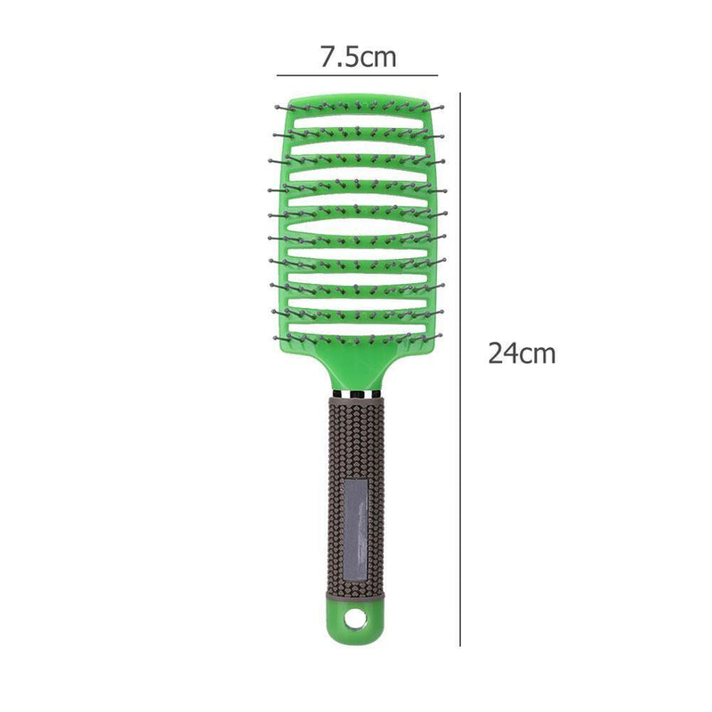 Pro Anti-Static Scalp Massager Hair Brush Curved Row Hairstyle Comb (Green)