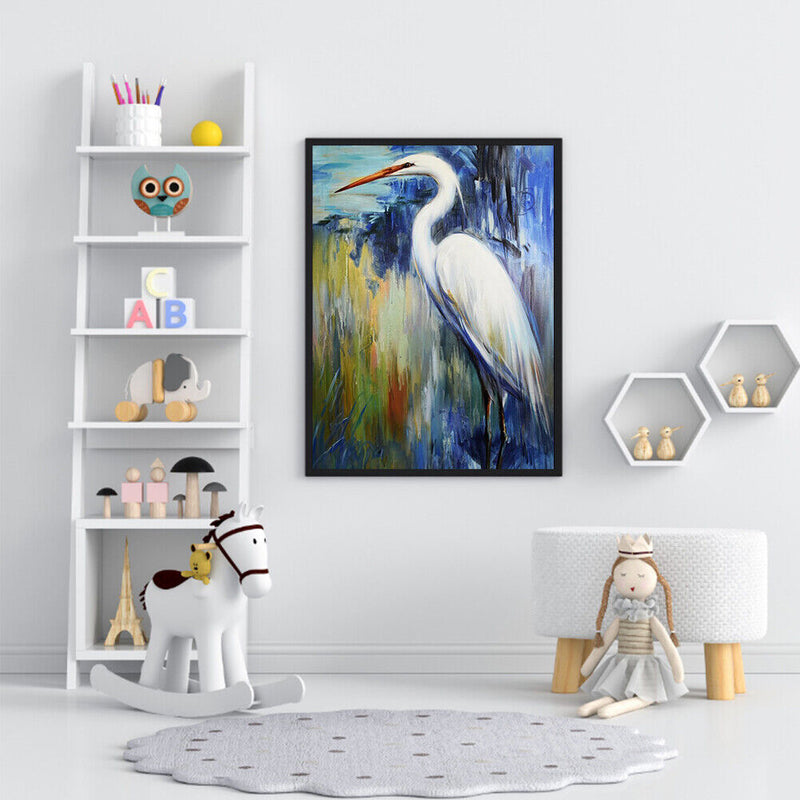 Oil Paint by Numbers Stand Egret Canvas Artwork Living Room Picture Decoration