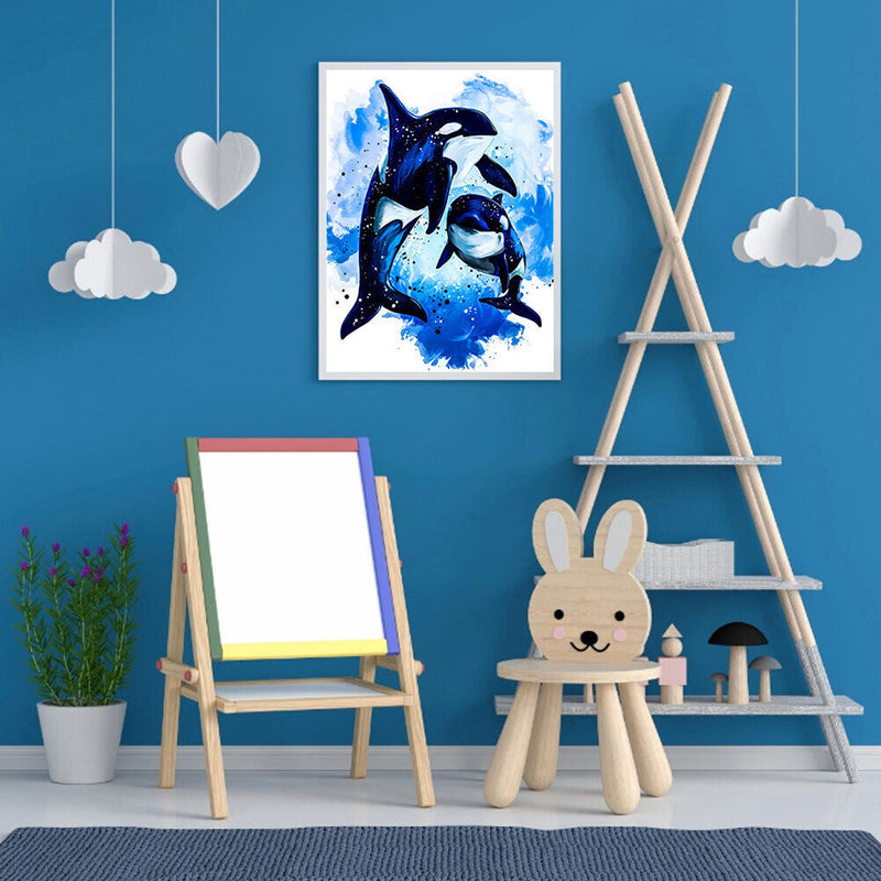 Blue Whale Oil Paint By Numbers Kits Canvas Picture Wall Art DIY Craft Gift