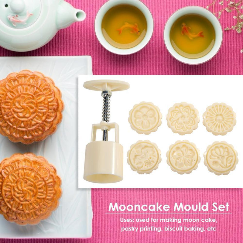 Round Mooncake Mold Cake Flower Printed Hand Press Mid-autumn Festival Bake