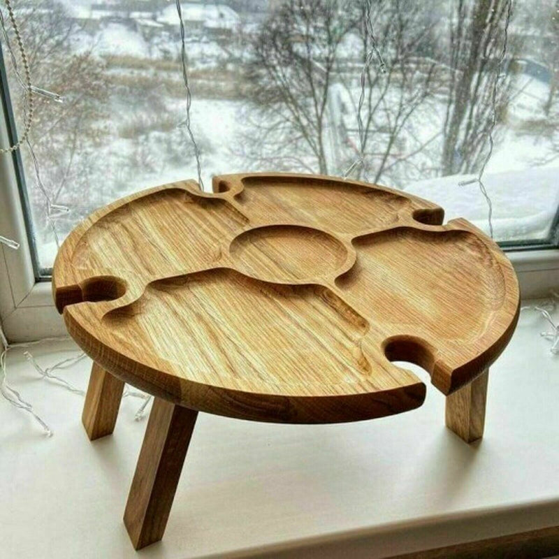 Wooden Outdoor Folding Picnic-Table With Glass Holder Glass Wine 2 1 R9I3 M5D1