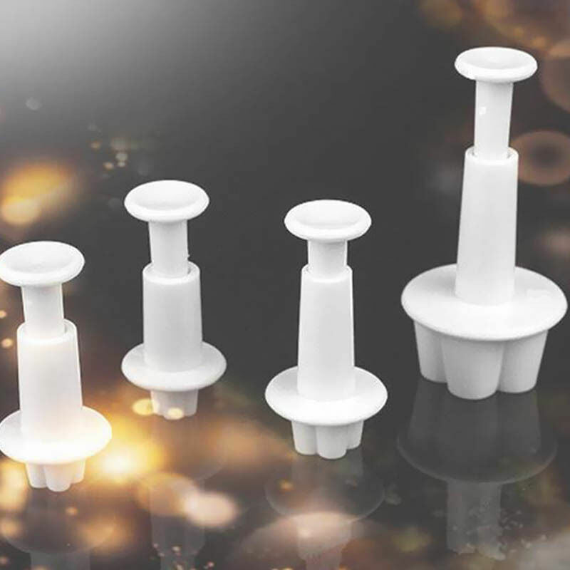 4x Plum Flower Icing Cutter Fondant Cake Sugar Decor Kitchen Plunger Tool H7D2