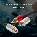 Female to 2 Male RCA Jack Adapter Audio Y Cable Splitter Amplifier Subwoofer