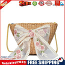 Lace Bow Women Bucket Straw Crossbody Bag Female Retro Summer Beach Handbag