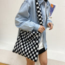 Retro Big Capcity Shoulder Bag Women Plaid Pattern Plush Messenger Handbag