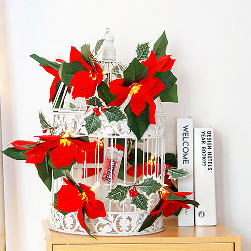 Household Lanterns LED Christmas Lights String Safflower Red Fruit Decor Lamp