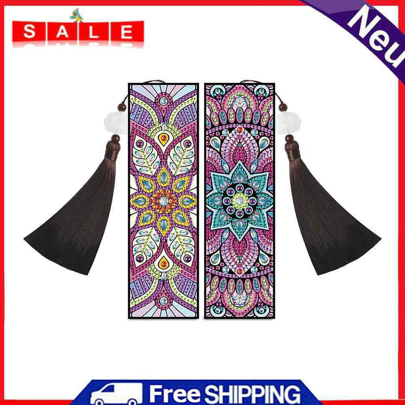2pcs DIY Diamond Painting Leather Bookmark Special Shape Drill Tassel Art Crafts