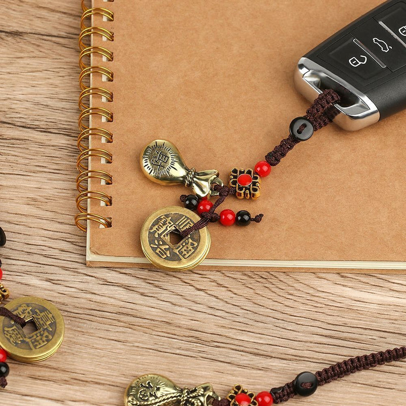 Emperors Coins Pendant Car Key Rings Keyring Money Bag Keychain Chinese Brass