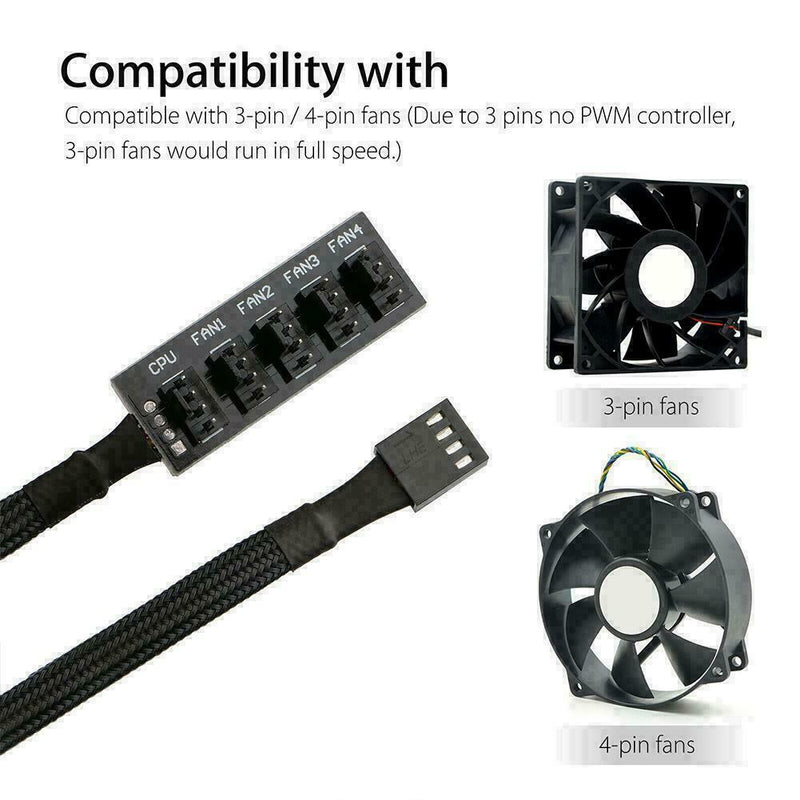 PC CPU Power 1 Female To 5 Male 4 Pin Socket Cooler Best Fan T4W2