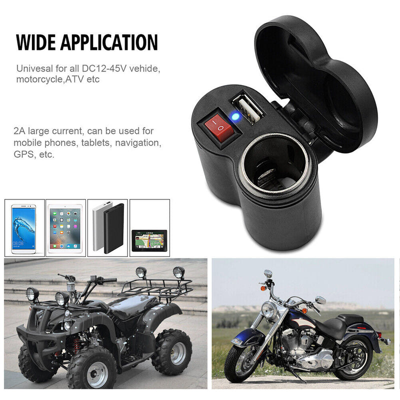 CS-313G1 Waterproof Motorcycle 2A USB Charger Adapter 12V DC Outlet with Sw