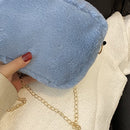 Retro Women Plush Solid Color Messenger Bag Chain Small Handbags (01 Blue)