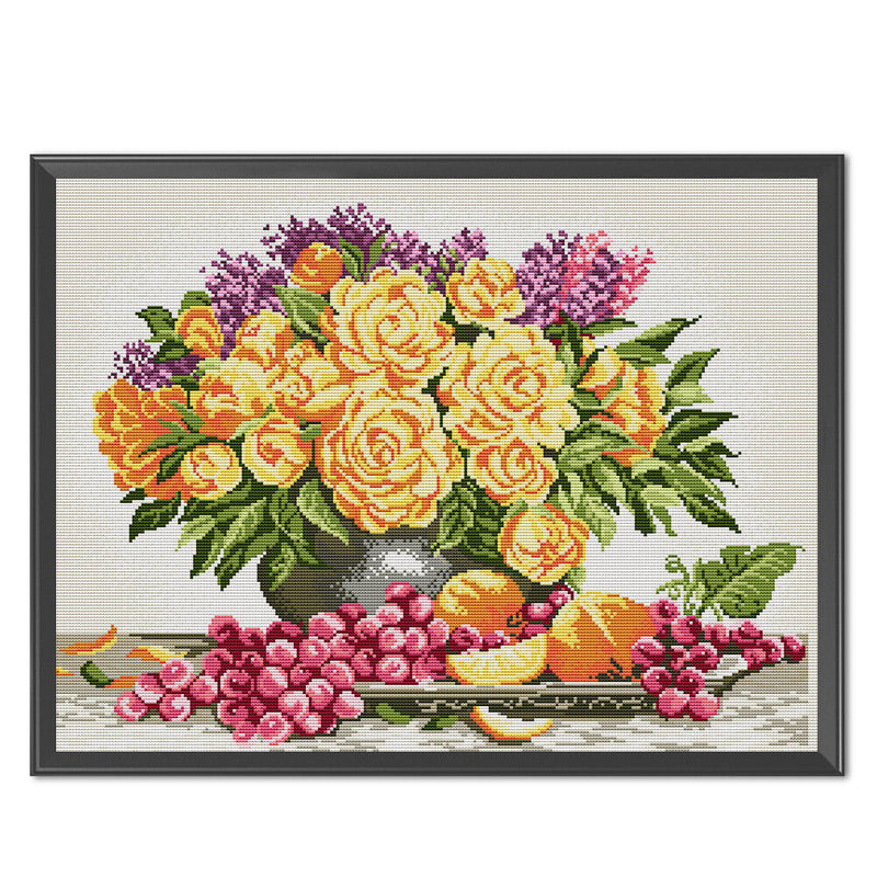 14CT Full Cross Stitch Gorgeous Vase Stamped DIY Embroidery Kits Handmade Crafts