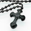 Black Obsidian Stone Cross Necklace Jewelry Gifts H0C3