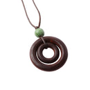 Jewelry Ceramics Brown Bead Rope Chain Double-circle Pendant Wood Necklace Long
