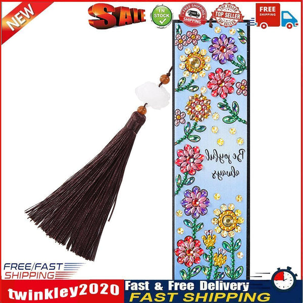 DIY Special Shaped Diamond Painting Color Flower Tassel Leather Bookmark Newly