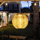 3pcs LED Round Solar Lantern Printed Waterproof Hanging Decor (Green Leaf) Newly