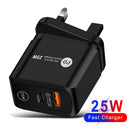 25W PD + QC3.0 Mobile Phone Wall Charging Portable 5A USB Type C Fast Charger